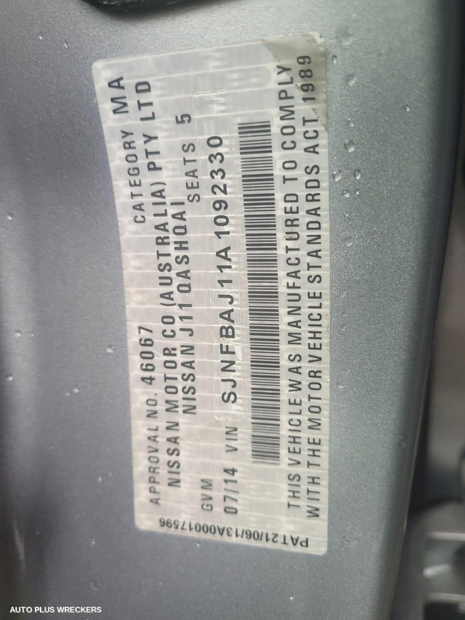 2014 Nissan Qashqai Left Front Door Window 2014 Nissan Qashqai Left Front Door Window