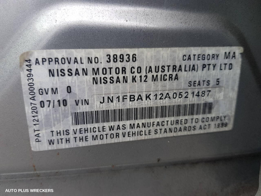 2010 Nissan Micra Right Front Door 2010 Nissan Micra Right Front Door