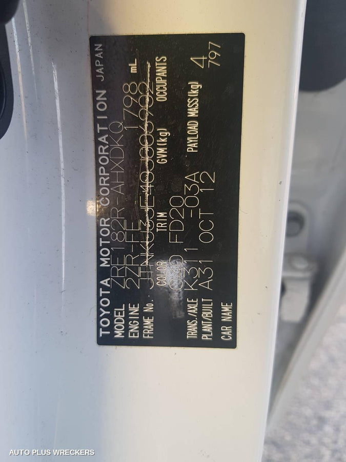 2012 Toyota Corolla Right Rear Wnd Reg Motor 2012 Toyota Corolla Right Rear Wnd Reg Motor