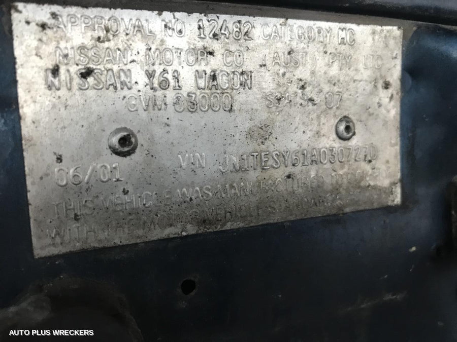 2001 Nissan Patrol Bootlid Tailgate 2001 Nissan Patrol Bootlid Tailgate