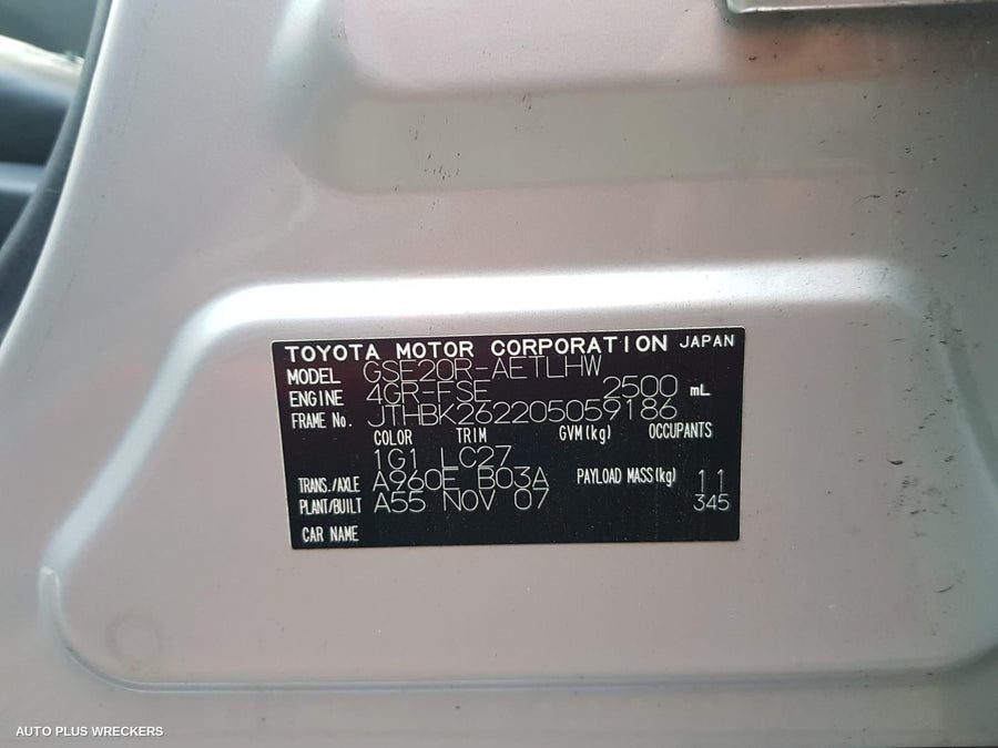 2007 Lexus Is250/is250c Left Rear Wnd Reg Motor