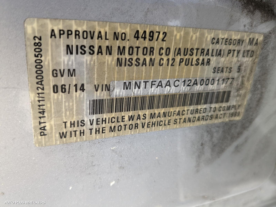 2013 NISSAN PULSAR LEFT FRONT DOOR