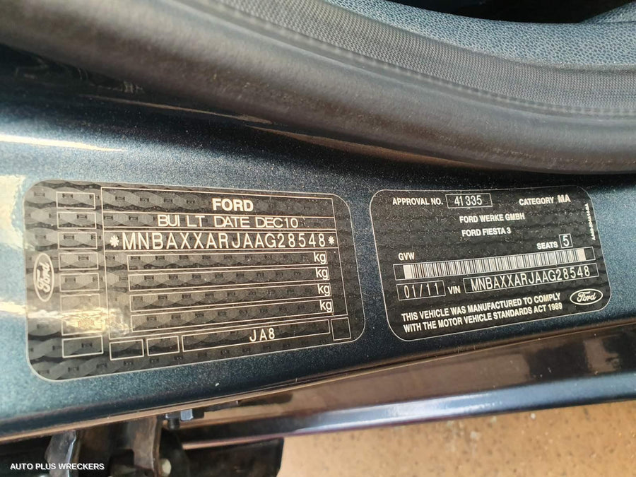 2011 Ford Fiesta Left Rear Door Sliding