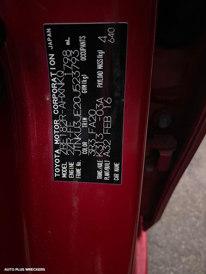 2016 Toyota Corolla Left Rear Door Window