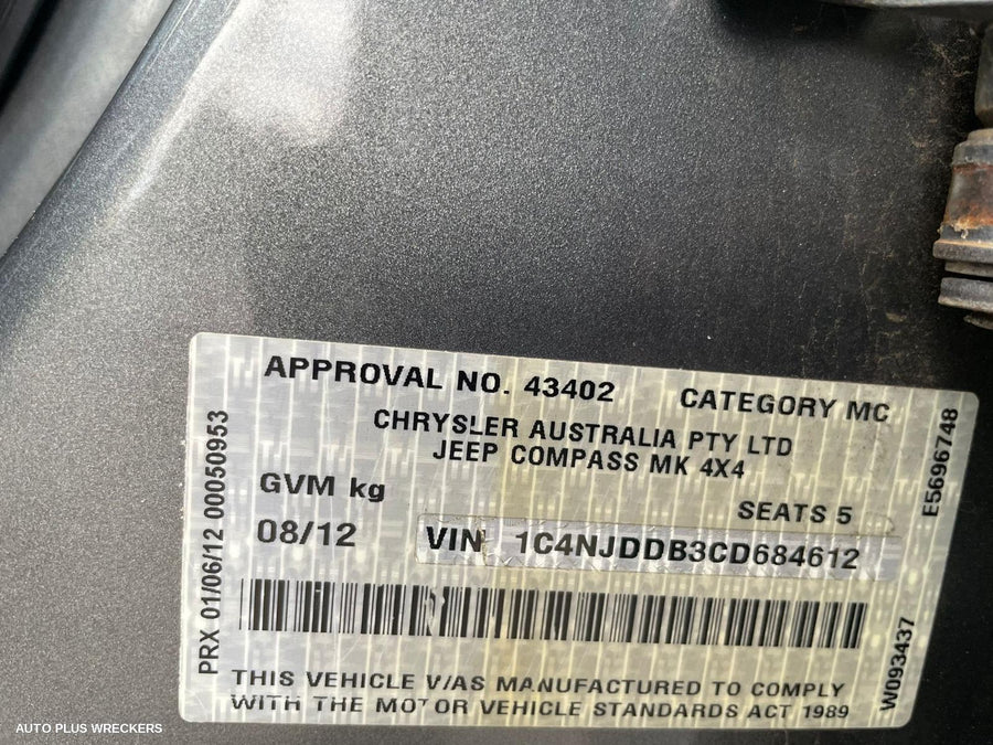 2012 Jeep Compass Right Rear Door Sliding