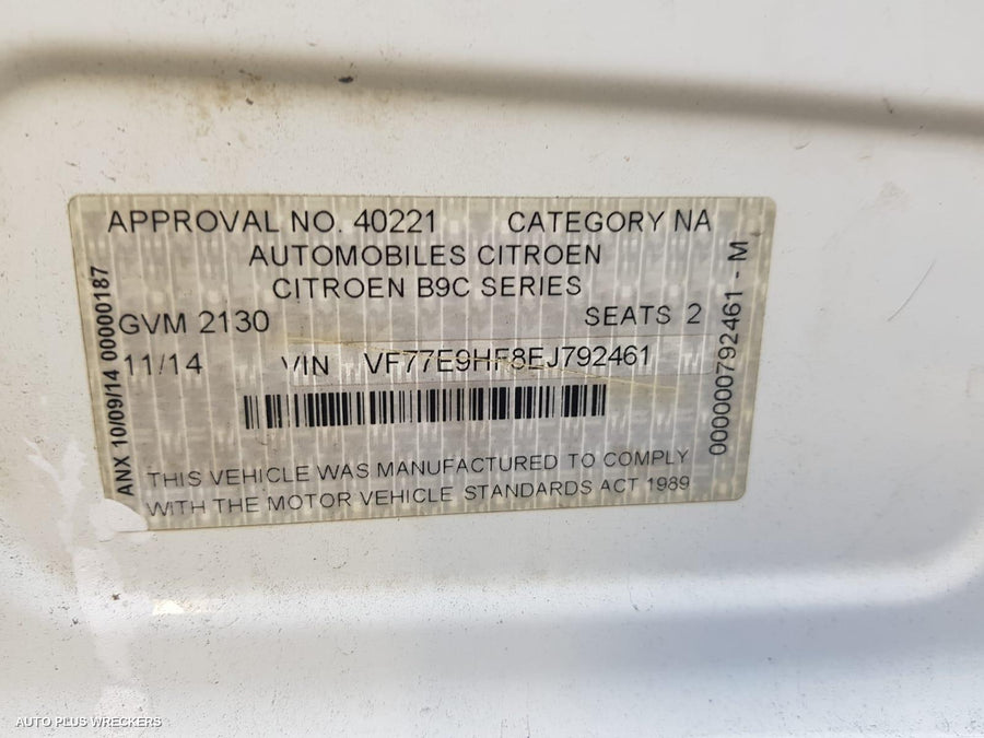 2015 Citroen Berlingo Right Rear Door Sliding