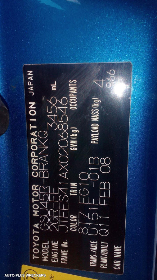 2008 Toyota Kluger Pwr Dr Wind Switch