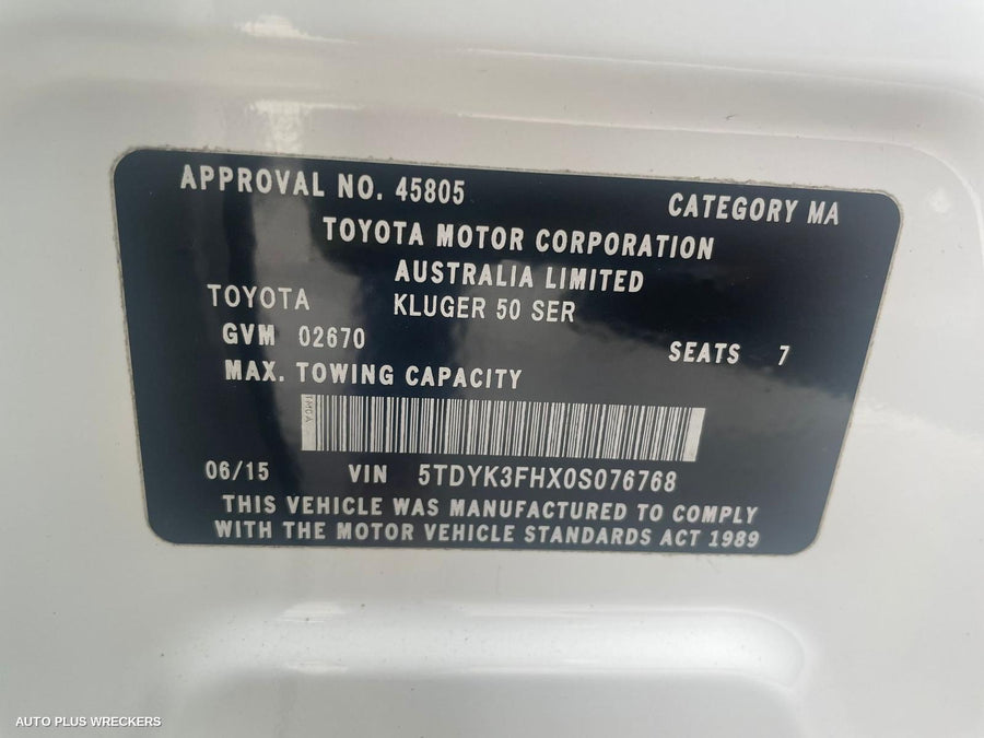 2015 Toyota Kluger Parcel Shelf