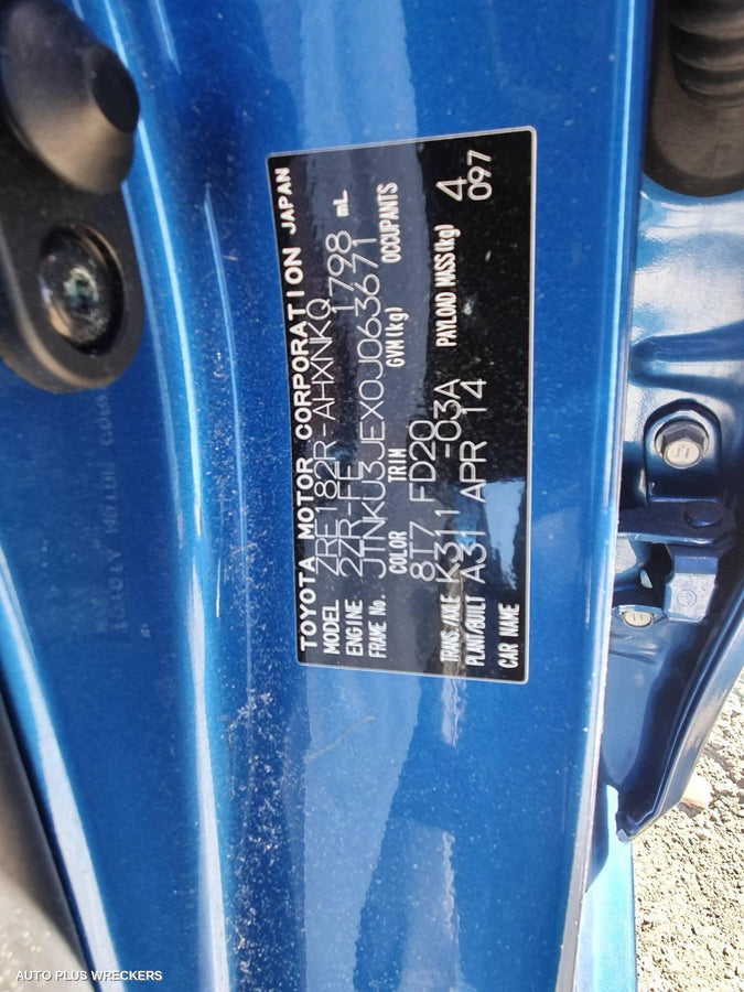 2014 Toyota Corolla Seatbelt Stalk