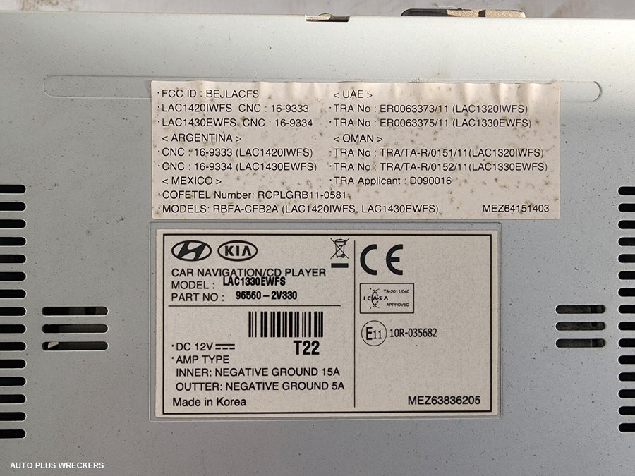 2014 Hyundai Veloster Radio Cd Dvd Sat Tv