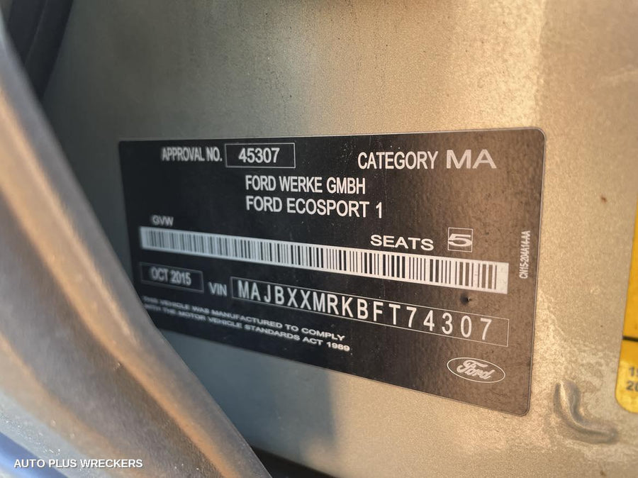 2015 Ford Ecosport Right Rear Door Sliding