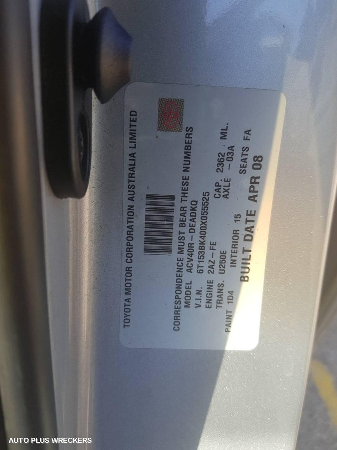 2008 Toyota Camry Right Rear Wnd Reg Motor