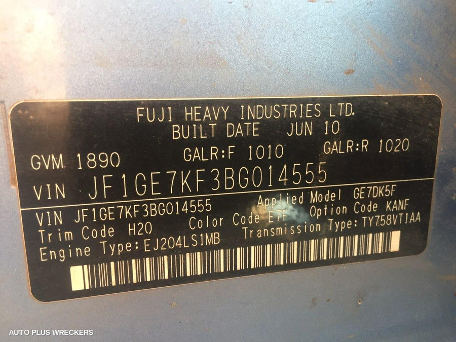 2010 Subaru Impreza Right Front Door Window