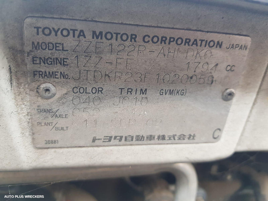 2002 Toyota Corolla Left Taillight