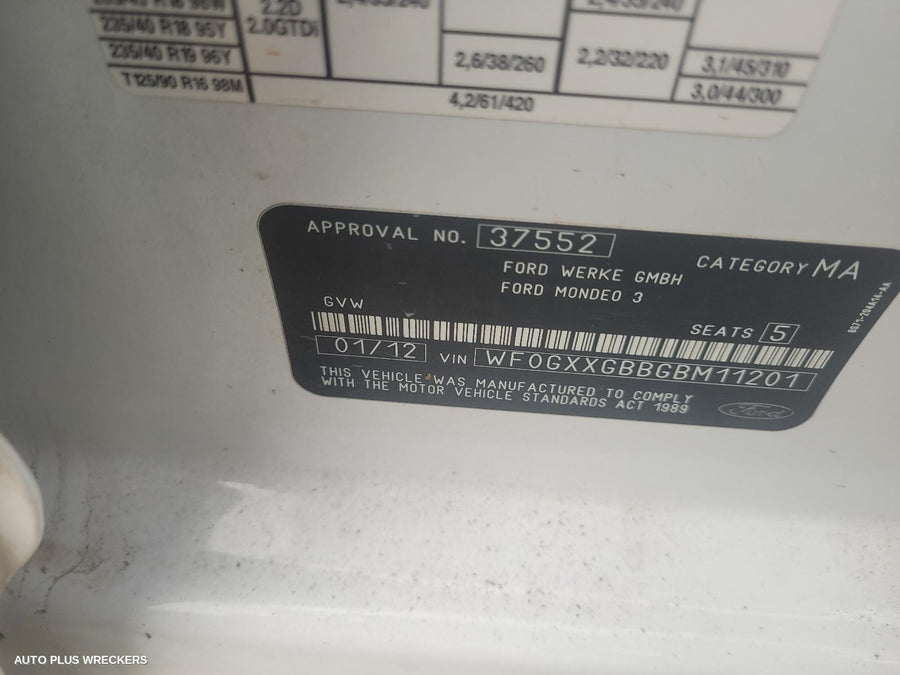 2012 Ford Mondeo Bootlid Tailgate