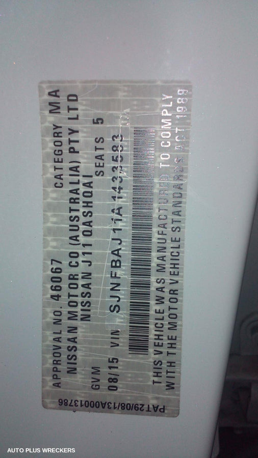 2015 Nissan Qashqai Right Rear Wnd Reg Motor