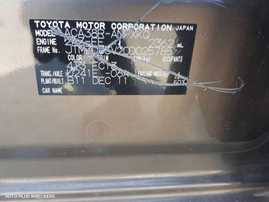 2011 Toyota Rav4 Left Rear Door Window