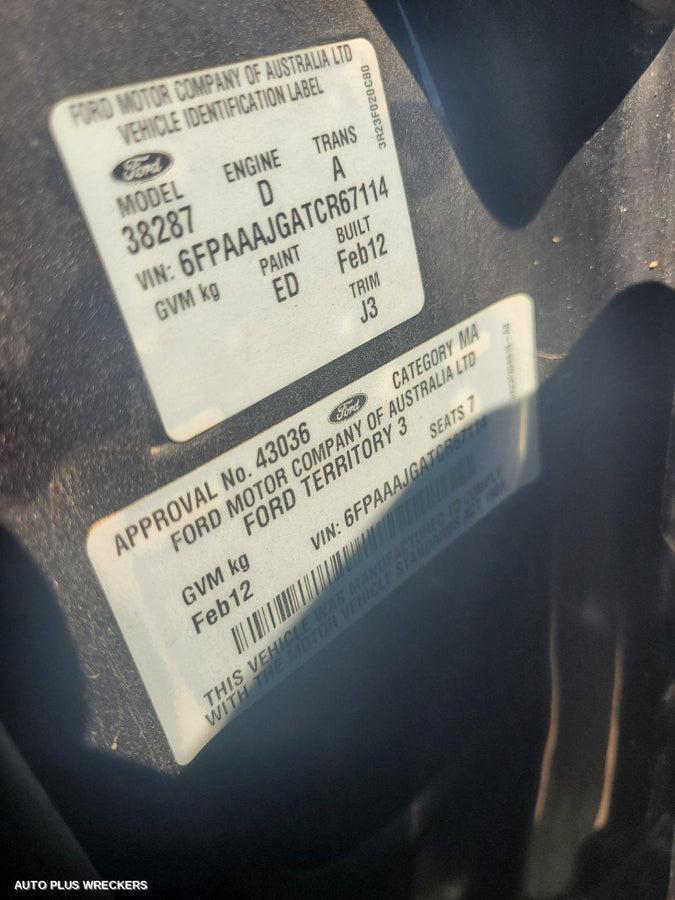 2012 Ford Territory Door Boot Gate Lock