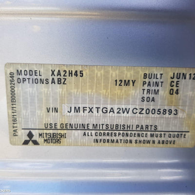 2012 MITSUBISHI ASX OVERFLOW BOTTLE