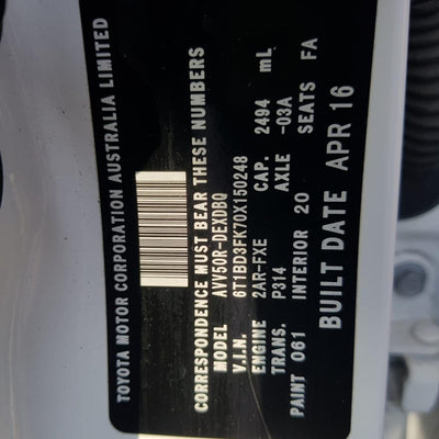 2016 TOYOTA CAMRY PWR DR WIND SWITCH