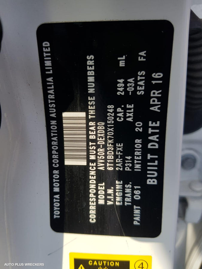 2016 TOYOTA CAMRY PWR DR WIND SWITCH