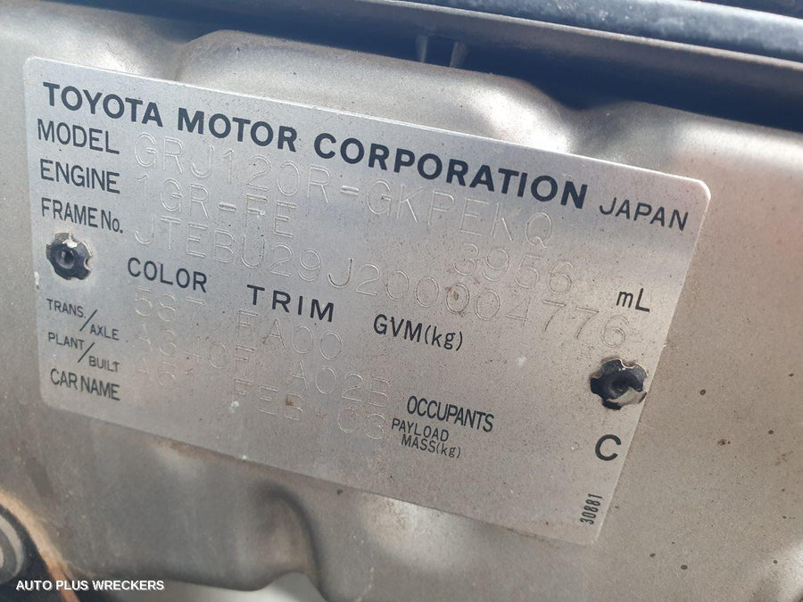 2003 Toyota Prado Right Rear Door Sliding