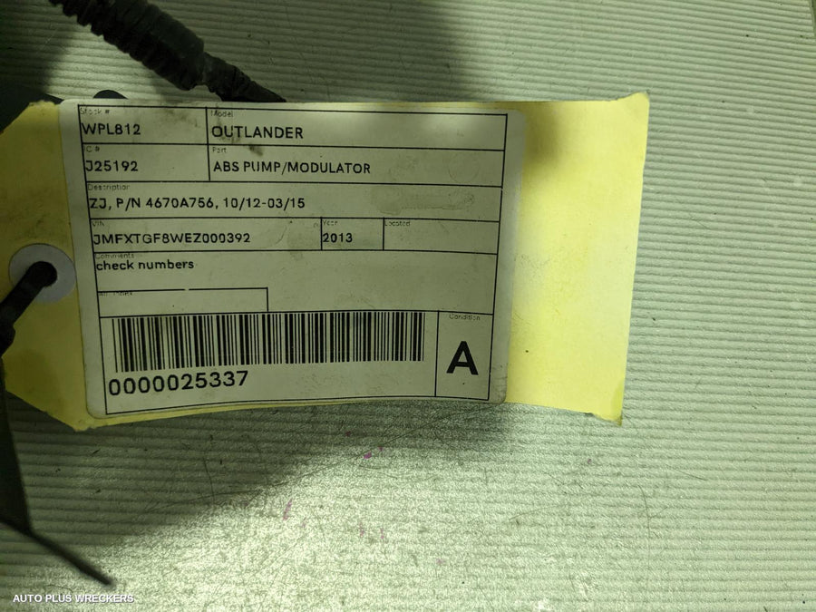 2012-2015 Mitsubishi Outlander Abs Pump Modulator