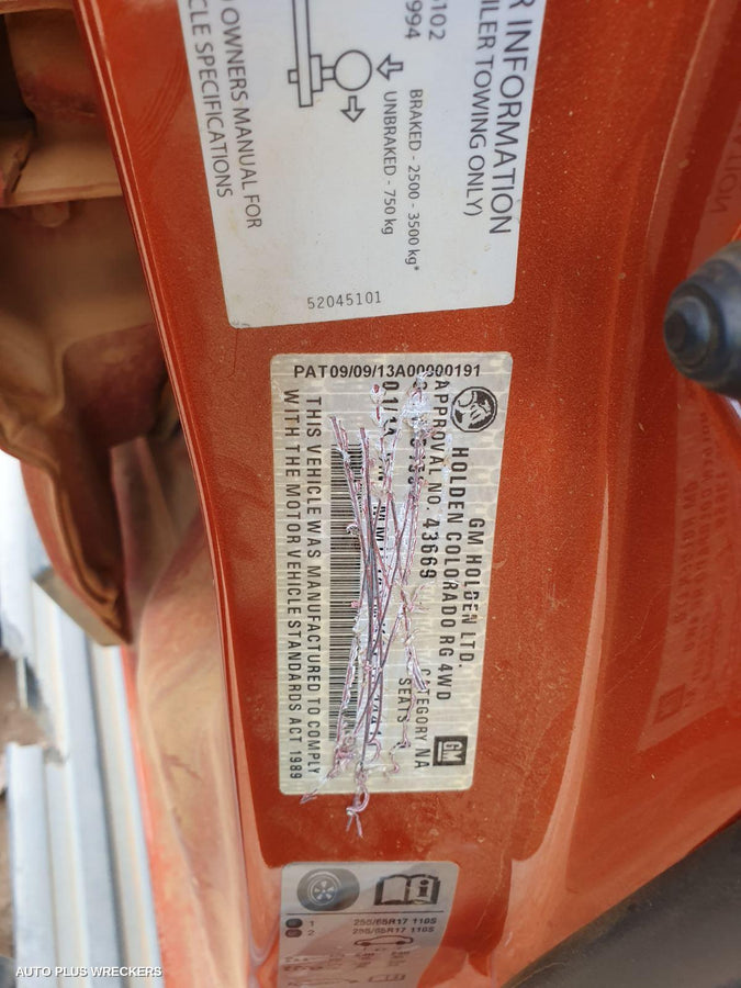 2014 Holden Colorado Right Front Door Window