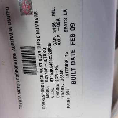 2009 TOYOTA AURION PWR DR WIND SWITCH