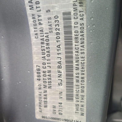 2014 Nissan Qashqai Pwr Dr Wind Switch