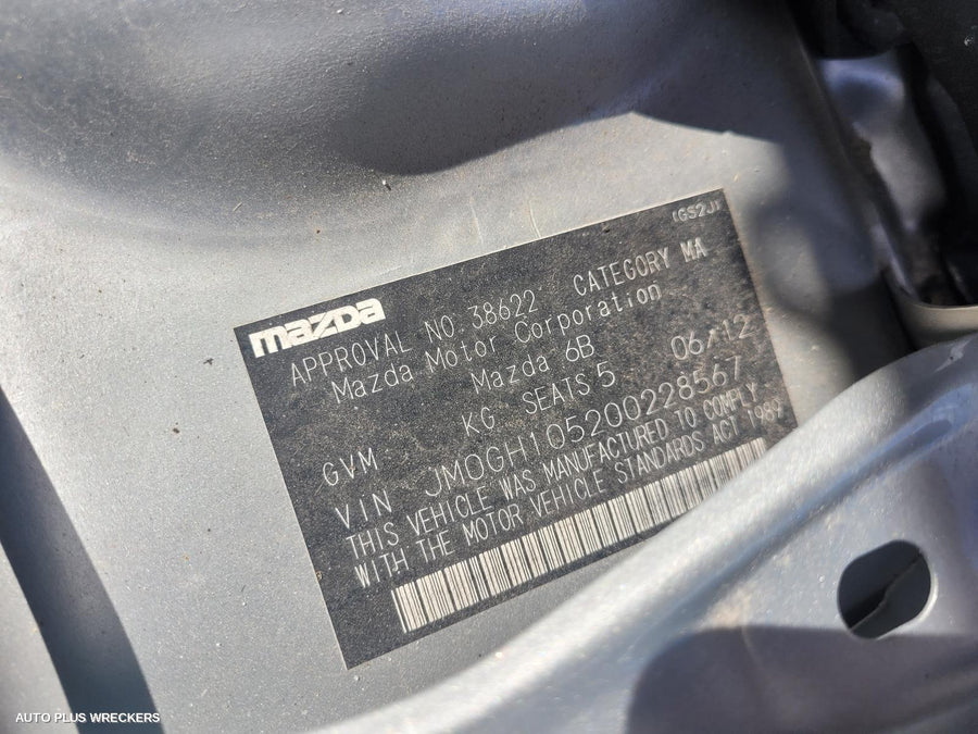 2012 Mazda 6 Right Rear Door Sliding