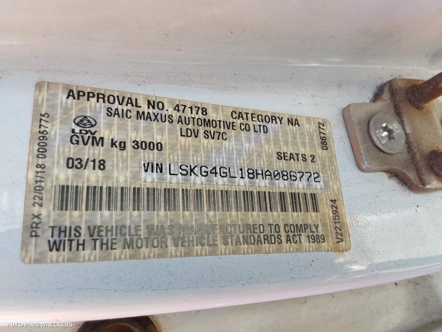 2018 Ldv G10 Right Front Window Reg Motor