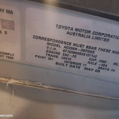 2006 Toyota Camry Right Front Door Window