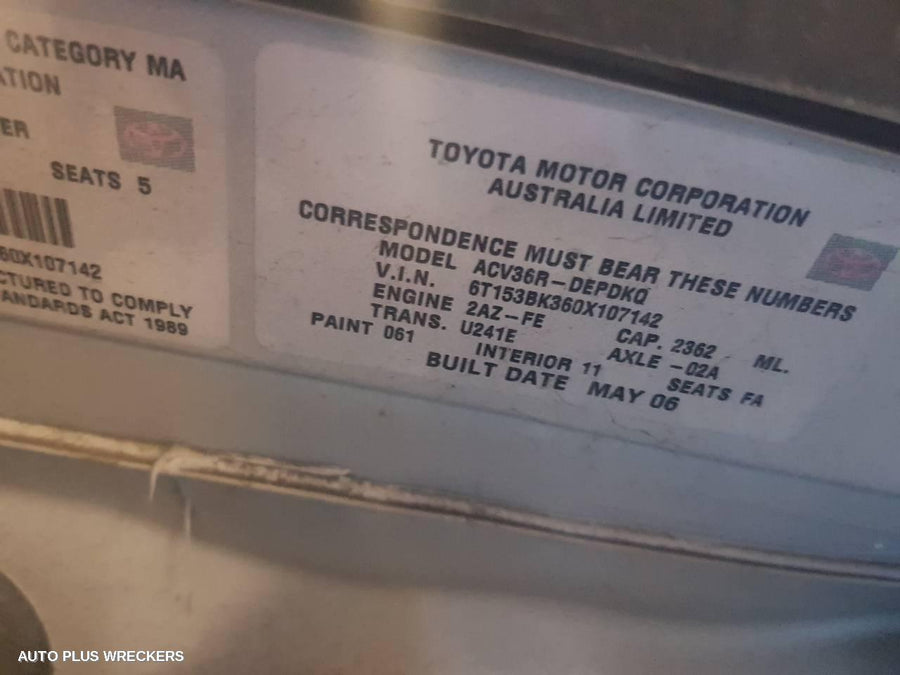 2006 Toyota Camry Right Front Door Window