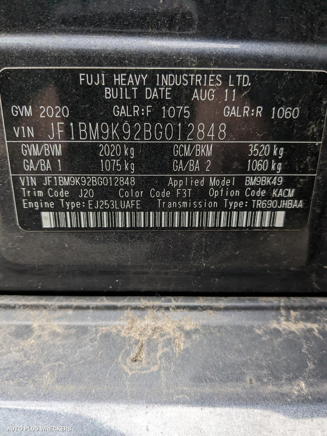 2011 Subaru Liberty Left Front Door