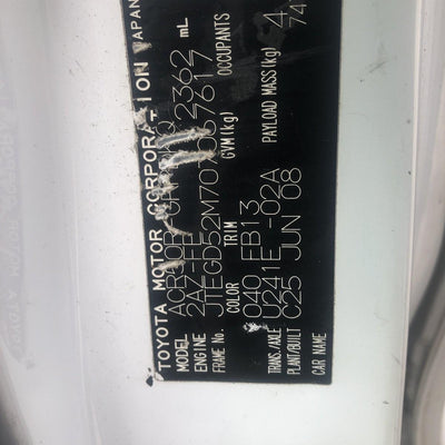 2008 Toyota Tarago Pwr Dr Wind Switch