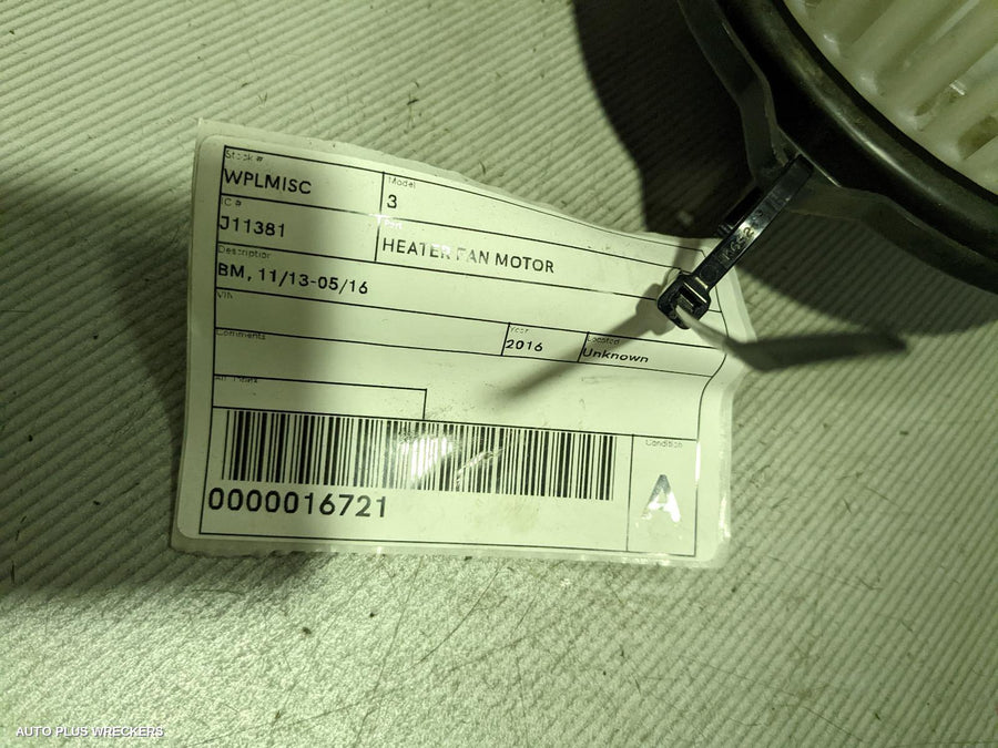 2016 Mazda 3 Heater Fan Motor