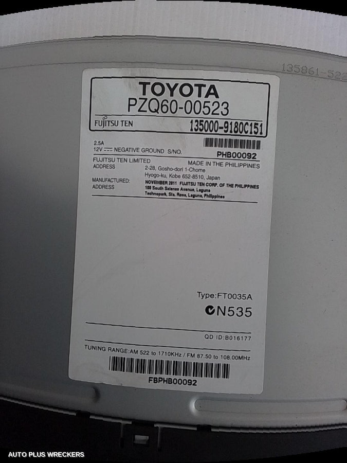 2011-2020 Toyota Yaris Radio Cd Dvd Sat Tv