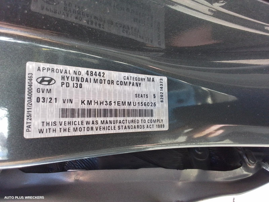 2021 Hyundai I30 Right Front Door Window