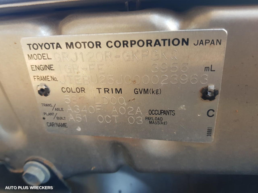 2003 Toyota Prado Right Rear Door Sliding