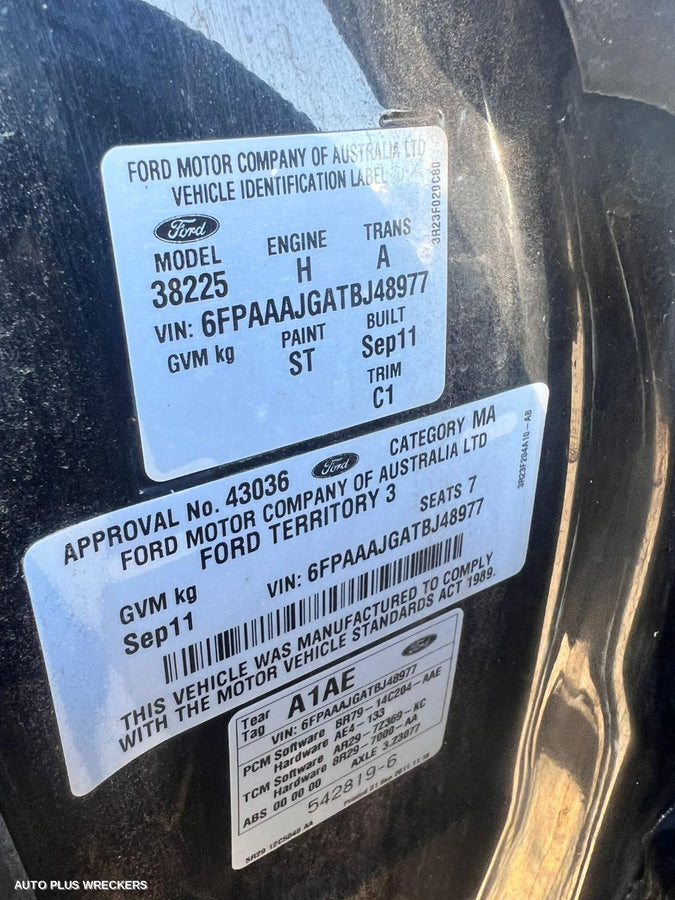 2011 Ford Territory Right Front Door Window