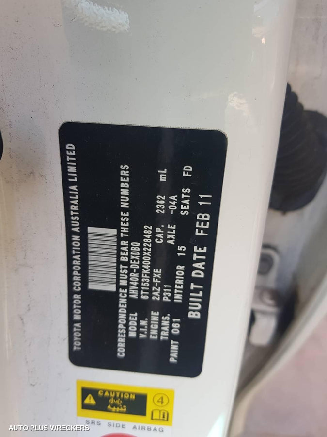 2011 Toyota Camry Left Indicator Fog Side