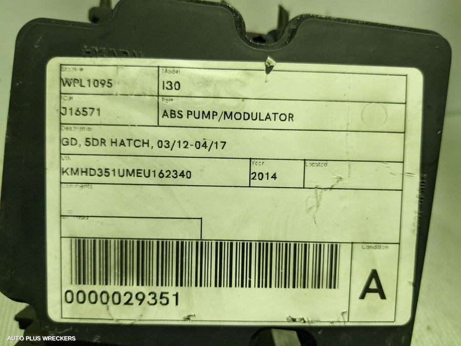 2014 Hyundai I30 Abs Pump Modulator