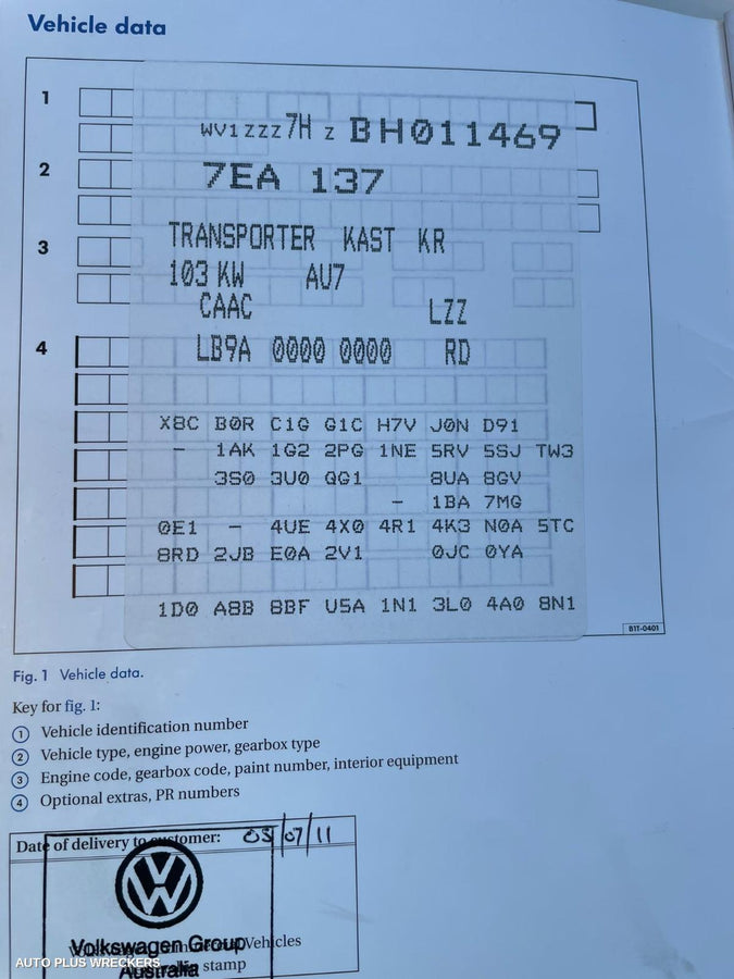 2011 Volkswagen Transporter Left Front Window Reg Motor