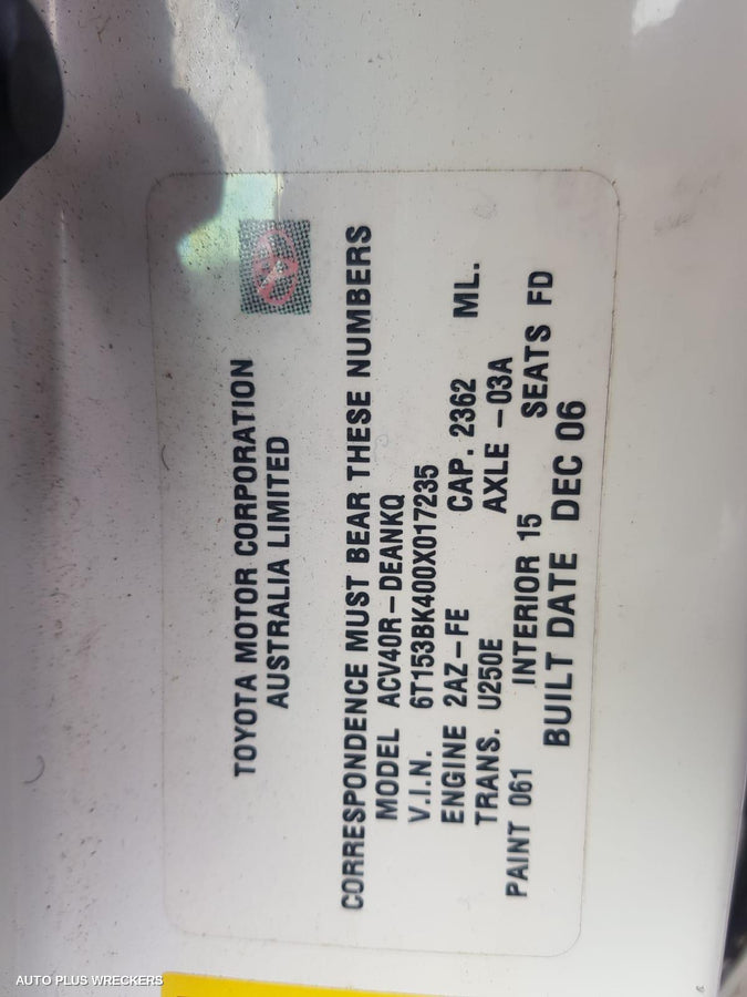 2007 Toyota Camry Left Indicator Fog Side