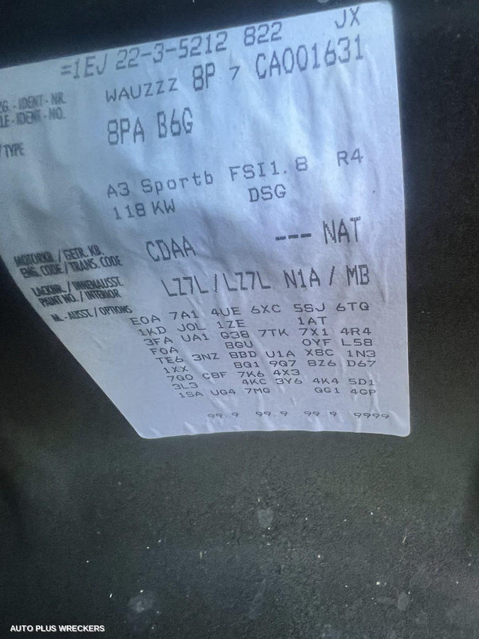 2011 Audi A3 R Bar Bracket Reinfo