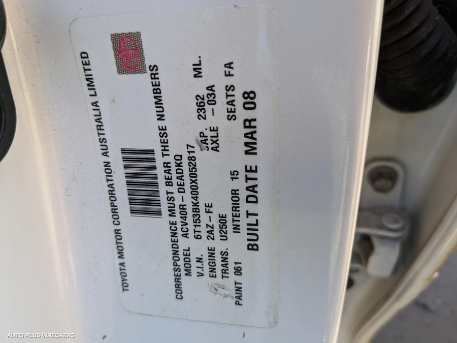 2008 Toyota Camry Sunvisor