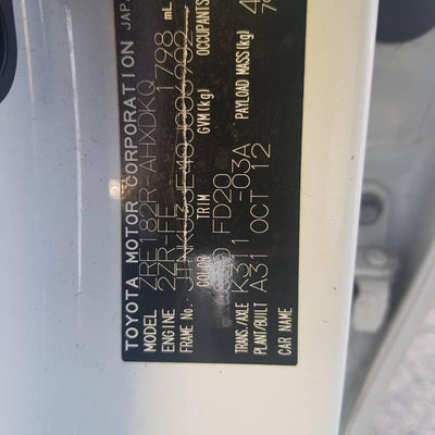 2012 Toyota Corolla Right Front Window Reg Motor