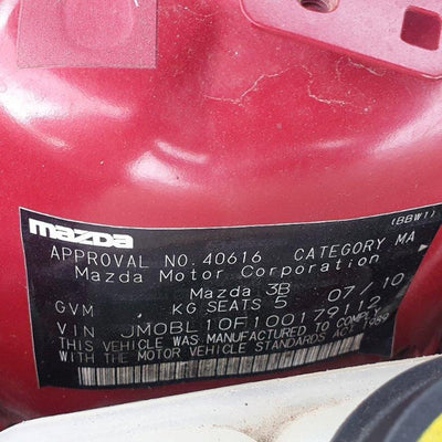 2010 Mazda 3 Right Rear Wnd Reg Motor