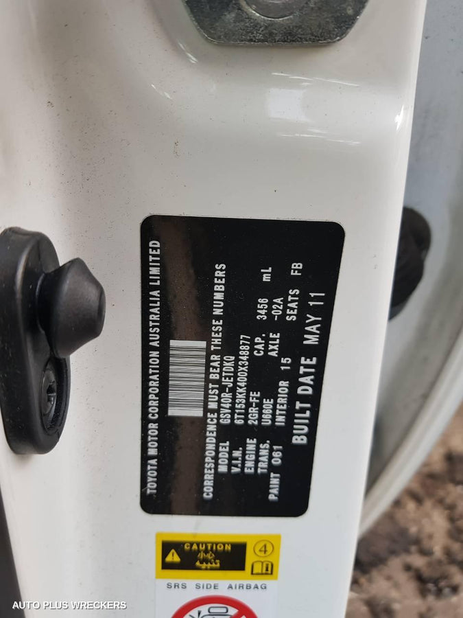 2011 TOYOTA AURION RIGHT REAR WND REG MOTOR